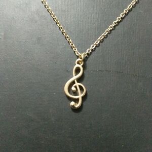 Gold Tone Treble Clef Dainty Delicate Pendant Statement Necklace